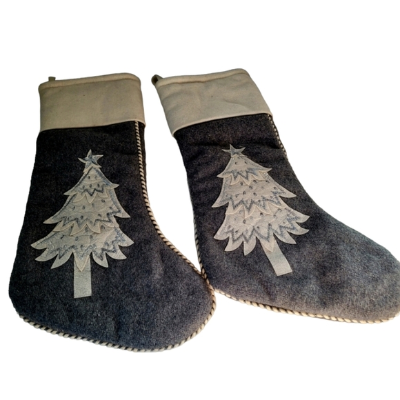 Balsam & Fir Christmas Stockings Gray and Ivory Farmhouse Style CountrySet of 2 - Picture 1 of 5